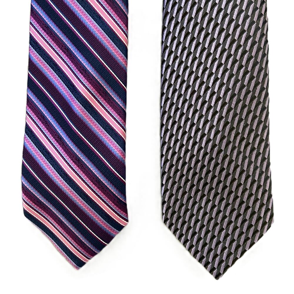 Perry Ellis Portfolio Necktie Lot of 2 Classic Width/Length Black Magenta NEW